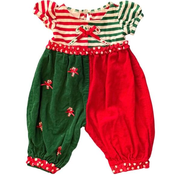 Christmas Embroidered Candy Canes One Piece Bonnie Baby Outfit Size 3-6 Months - Picture 1 of 3